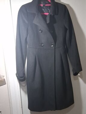 Zara Black Double-Breasted Wool Coat